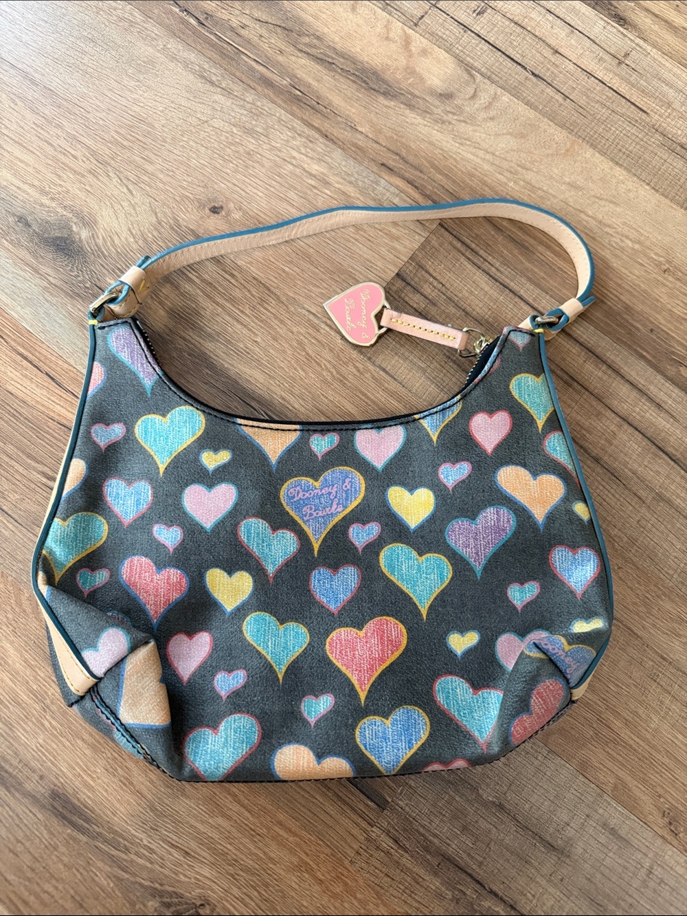 Dooney & Bourke Black Multicolor Heart Print Shoulder Bag